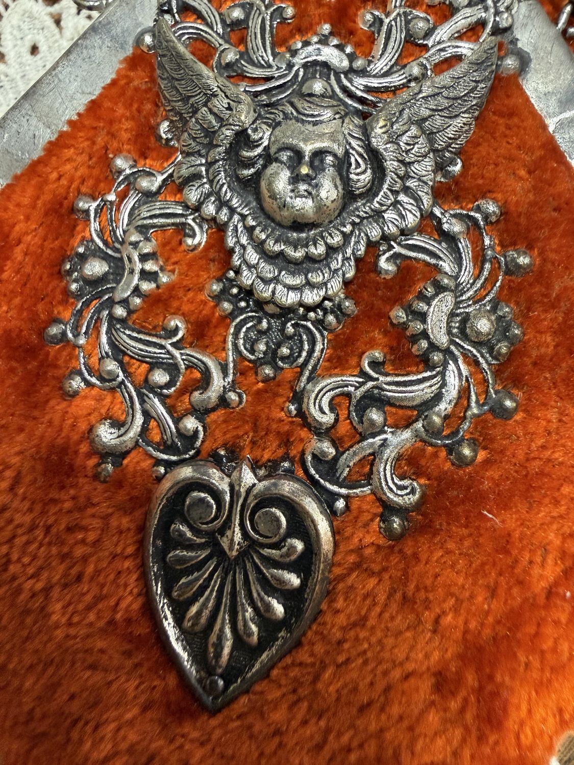 Original Chatelaine Velvet and Repousse Metal Cherub Notebook