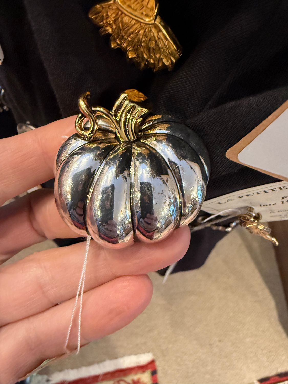 "Best" 3-D Pumpkin Brooch/Pendant Silver and Gold Tone
