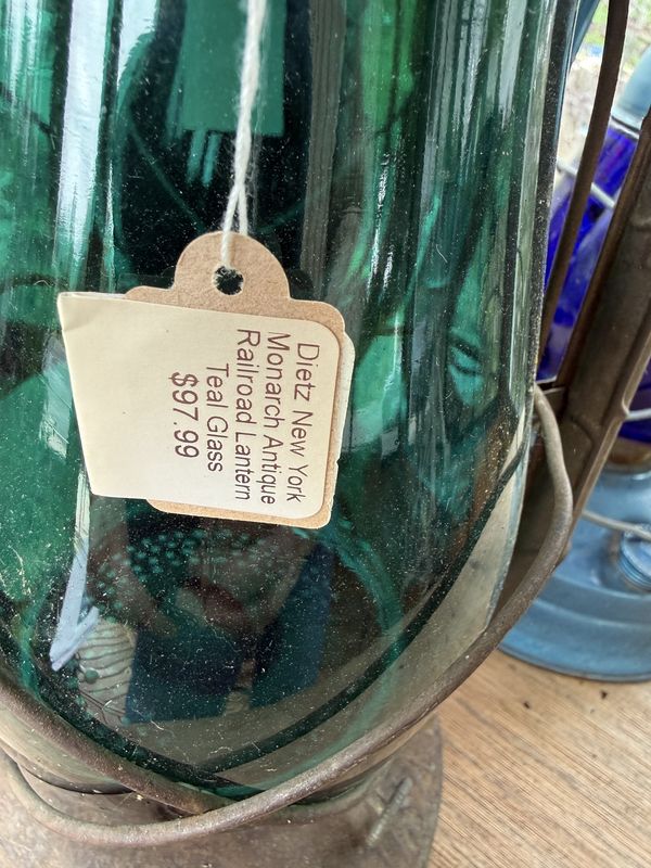 Dietz New York Monarch Antique Railroad Lantern Teal Glass