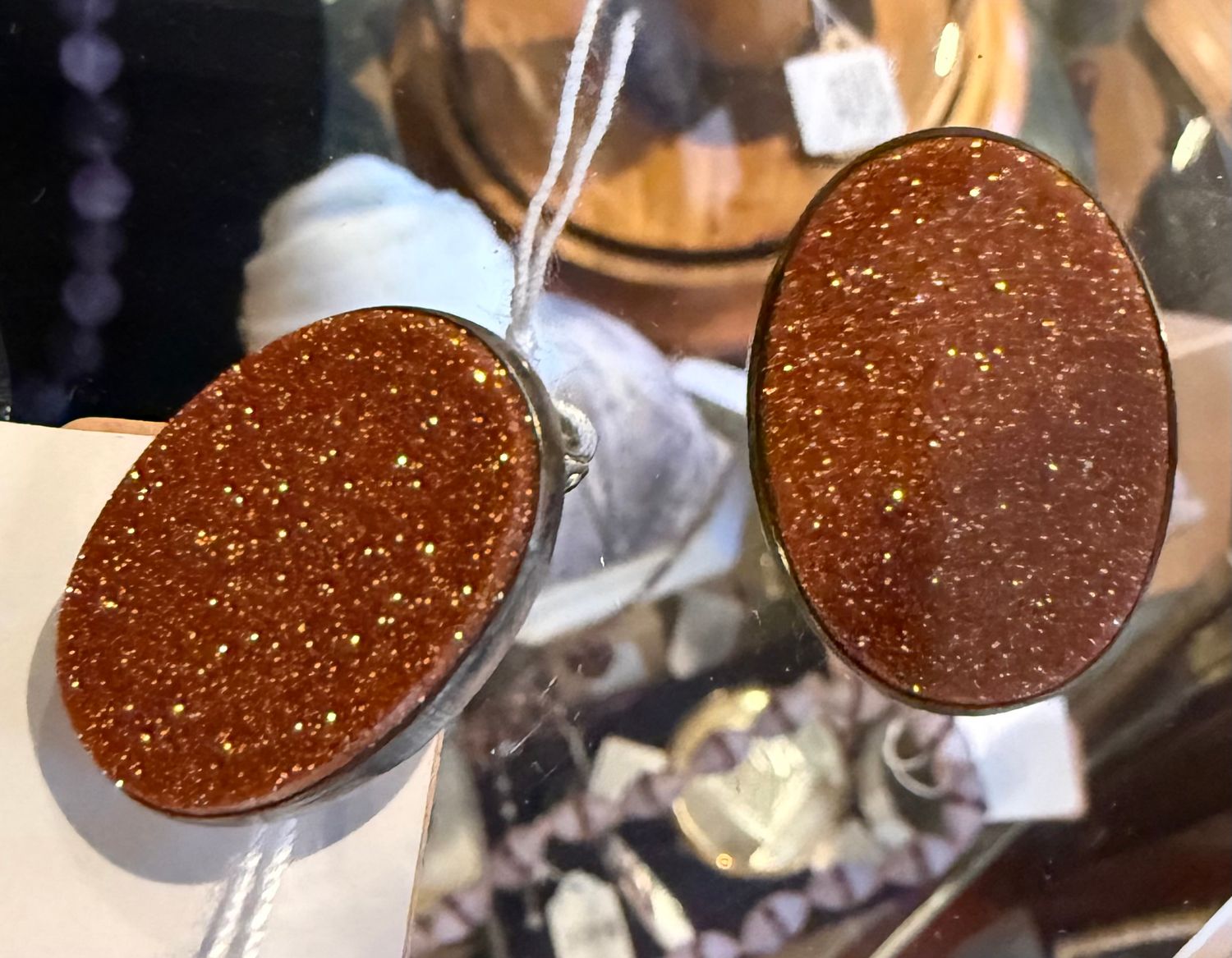 Goldstone Oval Clip Earrings with Full Sterling Backs