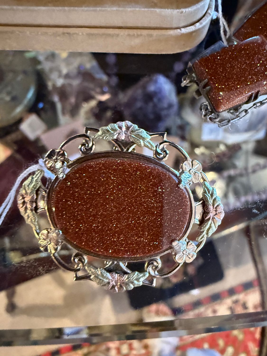 Goldstone Oval Brooch Black Hills Gold Look (Not Tested)