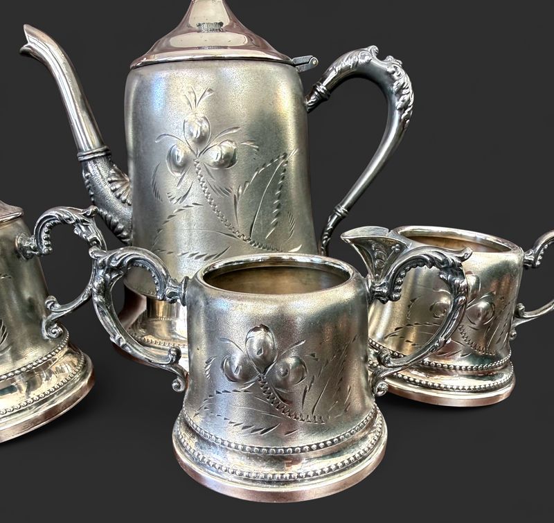 Rose Silver Co. Quadruple Plate Tea Set 4 Piece Set 19th Century