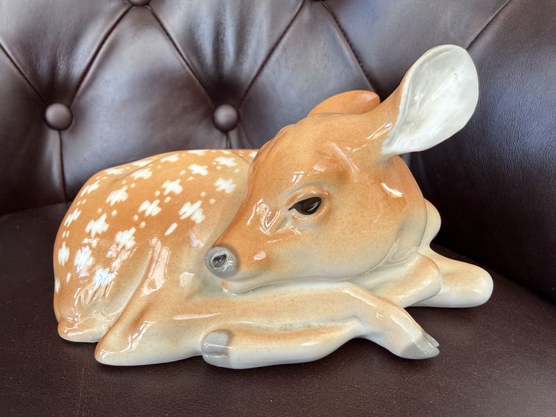 Lomonosov Russian Porcelain Resting Fawn Porcelain Figure