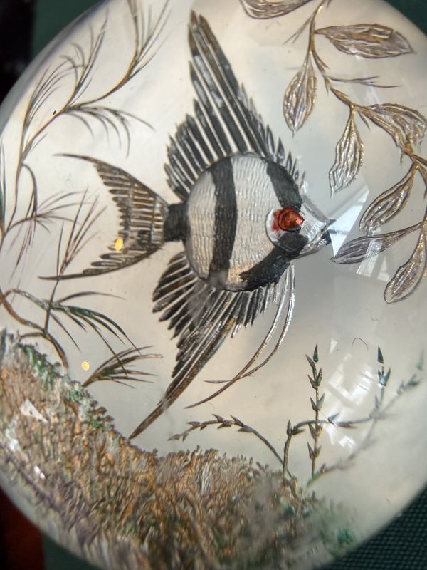 Rare Vintage Lucite Intaglio Angel Fish Reverse Painted Door Knob