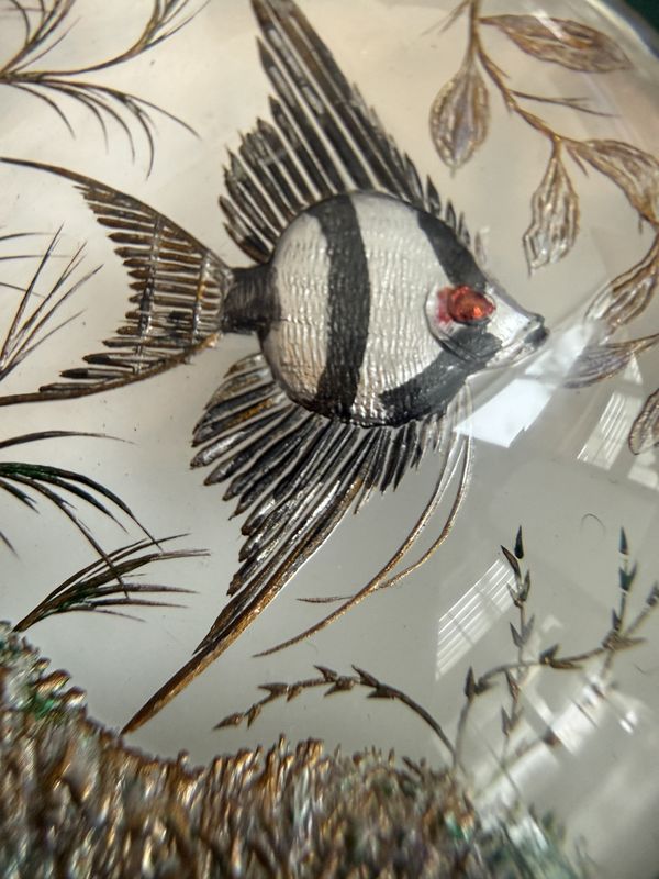 Rare Vintage Lucite Intaglio Angel Fish Reverse Painted Door Knob
