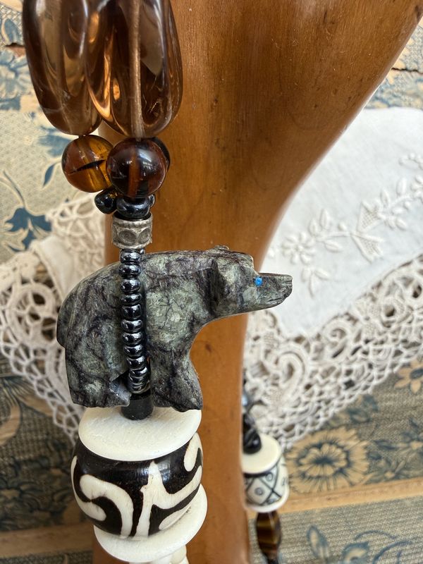 Native Signed B.Marie Handmade Necklace with Bear Fetish Jingle