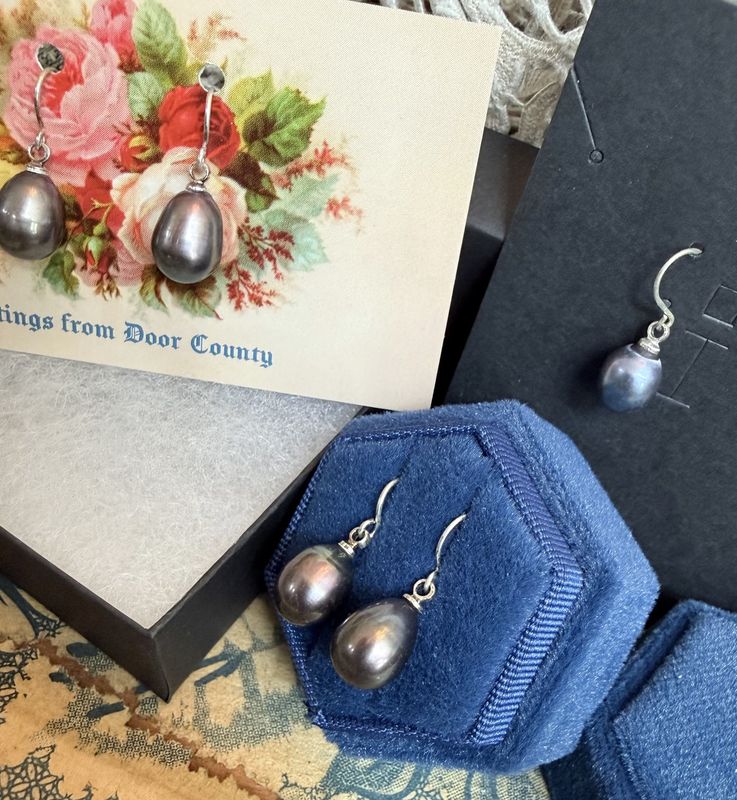 Grey Tahitian Drop Pearl Earrings