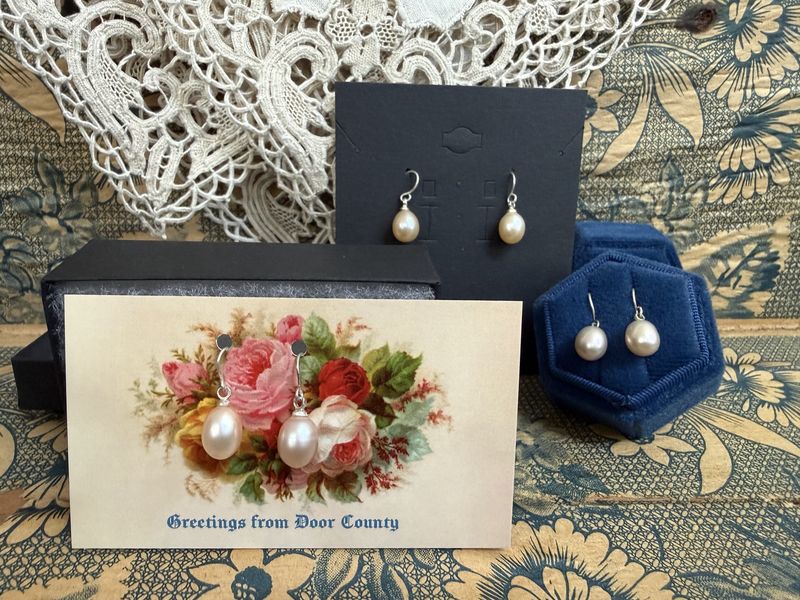 Peachy/Light Pink Drop Pearl Earrings on Silver Wires