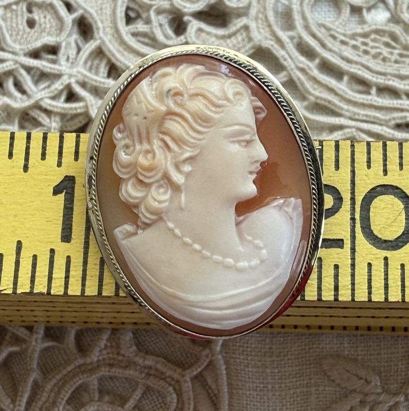 Edwardian Natural Shell Hand Carved Cameo in 900 Silver Convertible Brooch Pendant