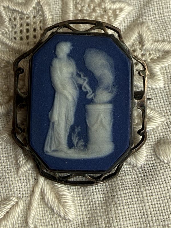 Victorian Sterling Cobalt Wedgwood Brooch Fire Snake Woman