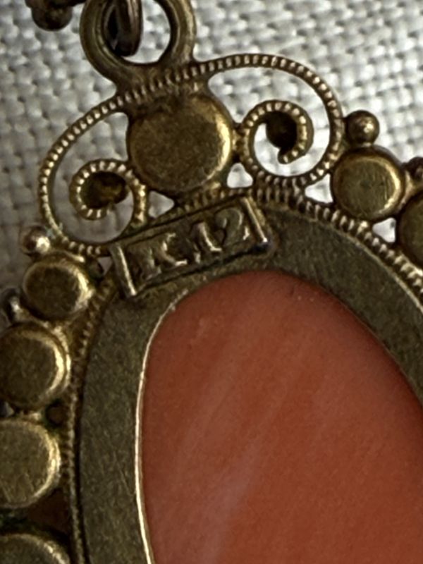 Antique Carved Coral Cameo 12 K Gold Pendant