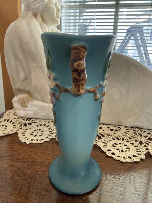 1948 Blue Apple Blossom Roseville Pattern Vase