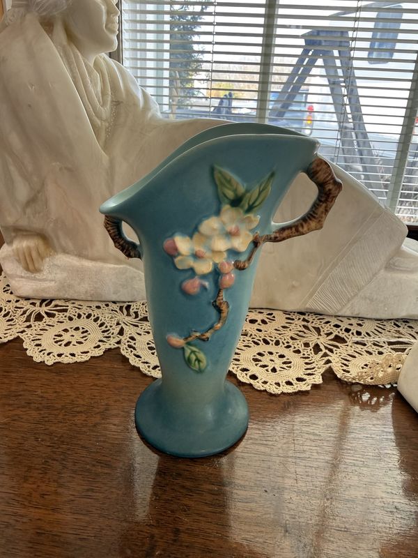 1948 Blue Apple Blossom Roseville Pattern Vase