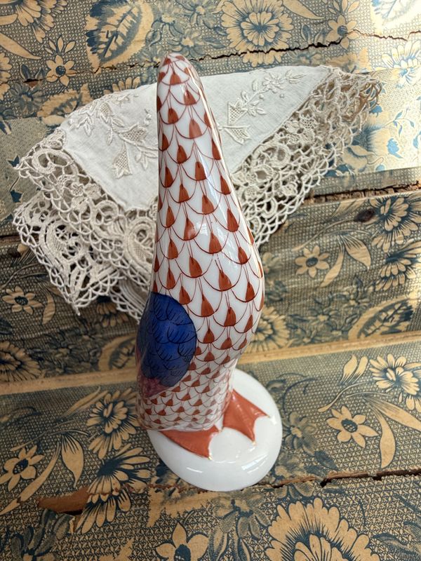 Herend Hungary Porcelain Goose with Golden Egg Fishnet