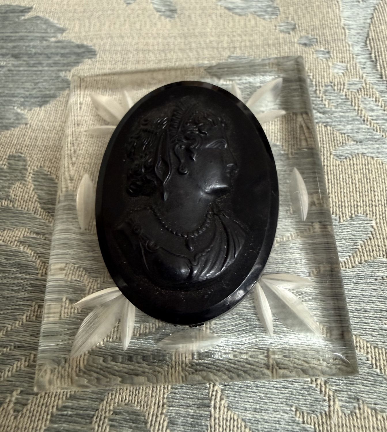 Vintage Carved Lucite Cameo Brooch