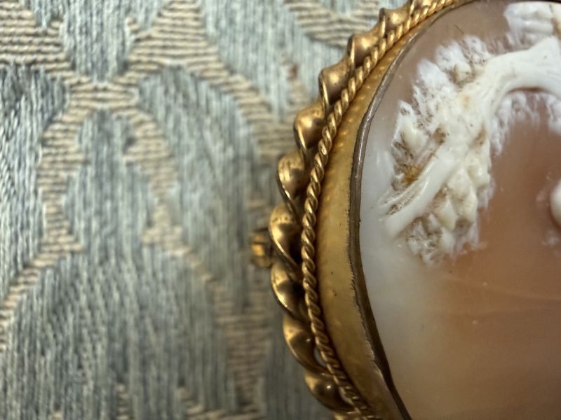 Edwardian Carved Shell Cameo Woman with Sheep Pendant/brooch Convertible