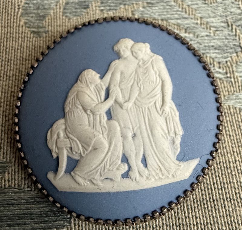 Sterling Vintage Full Sterling Back and Detailed Cameo Bezel Wedgewood Neo-Classical Scene China Brooch