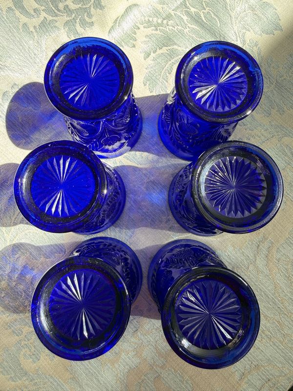 Moser Glass Cobalt Tgistle Pattern Tumblers Set of Six
