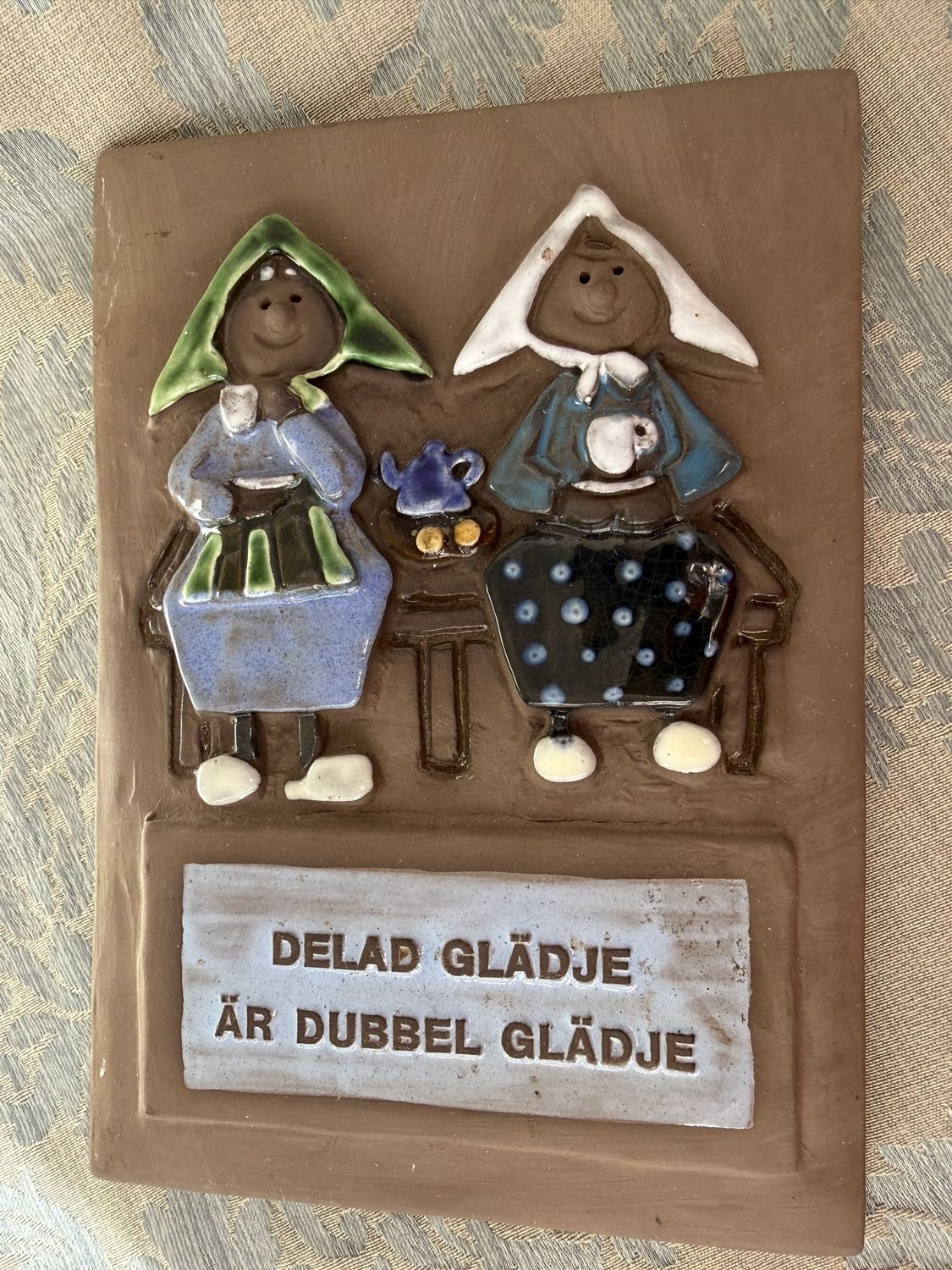 Swedish Pottery Plaque "Shared Joy is Double Joy" in Swedish