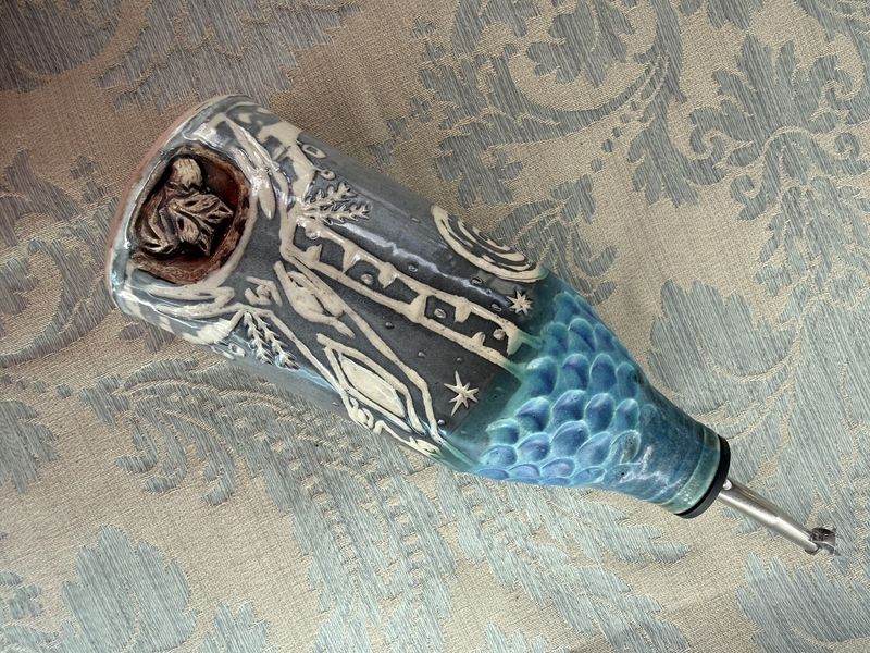 Liz Butler Door County Pottery Slumbering Fox Signed Oil Bottle
