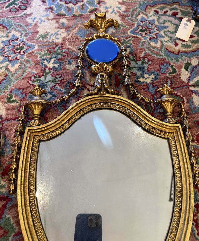 Art Deco Pair Blue Glass and Clear Glass Mirror Pair