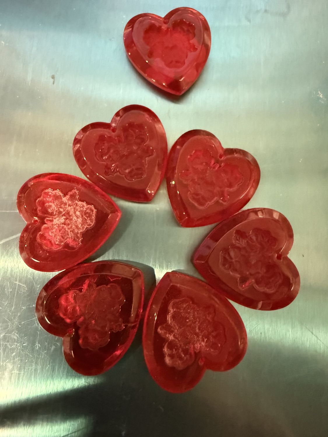 #2 Red Glass Heart Charm Drilled Front to Back EACH 2.99