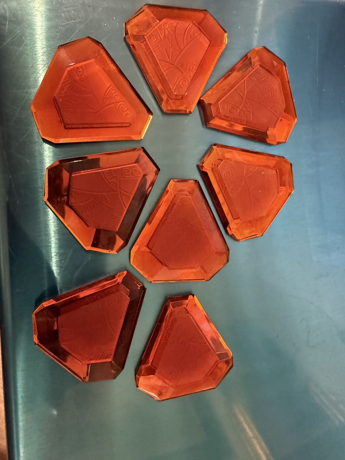 #4 Vauxhall Trapezoid Shaped Art Deco NOS Mirror Back Amber Colored Cabochon