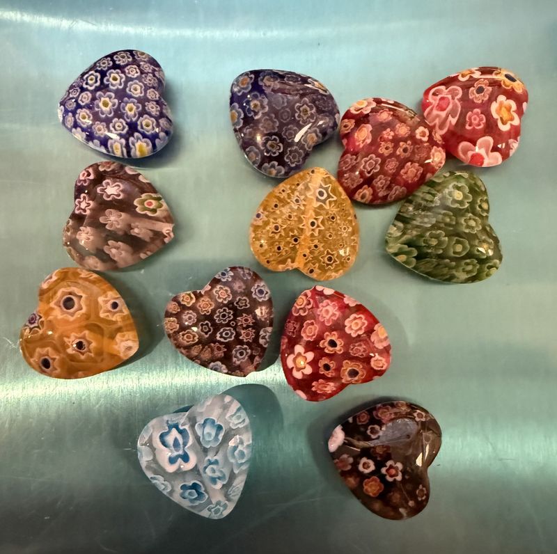 #5 Millefiori Glass Puffy Heart Pendant Bead EACH .99