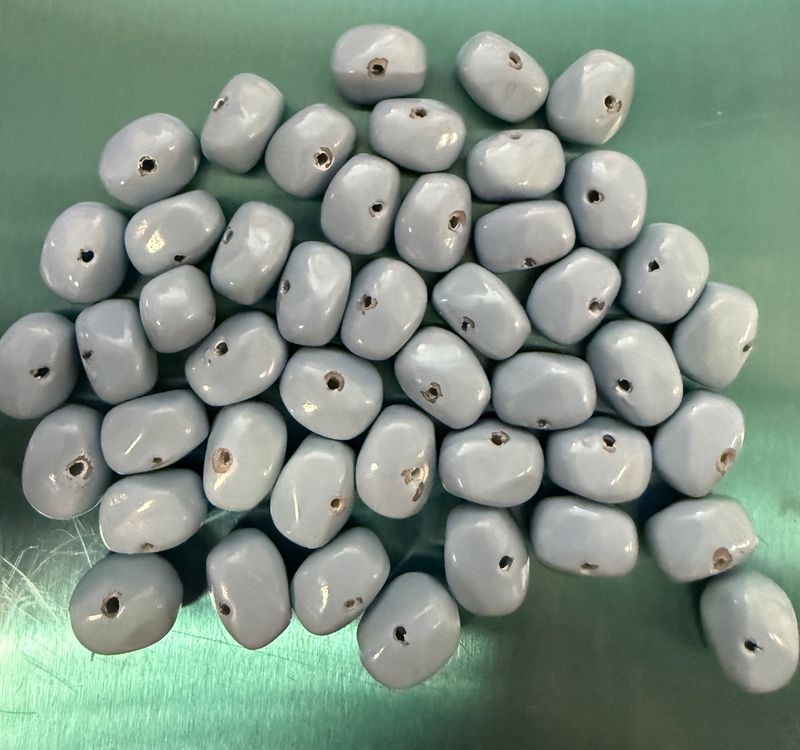 #8 Vintage Light Blue Ceramic Beads Drilled Through EACH .20