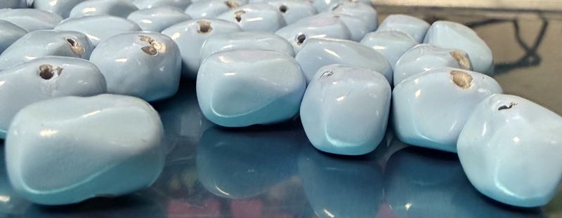 #8 Vintage Light Blue Ceramic Beads Drilled Through EACH .20