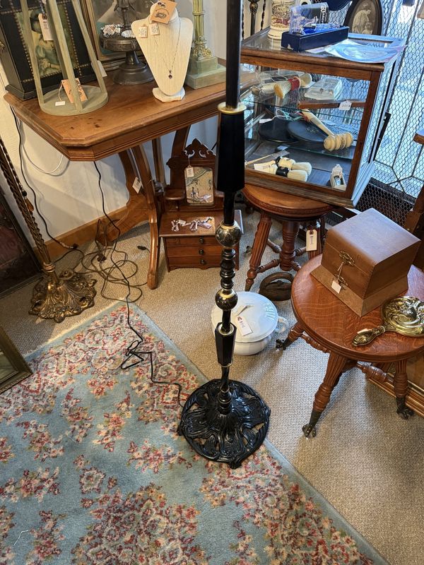 Deco Era Black Glass, Iron, and Marble Floor  Lamp Rewired and Working