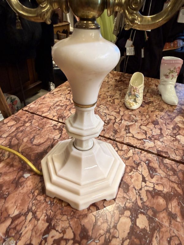 Antique Pink Milk Glass Two Armed Lamp