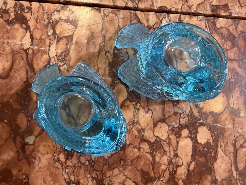 Victorian Aqua Blue Open Salt Bird Subtle Uranium Glow Under Black Light EACH