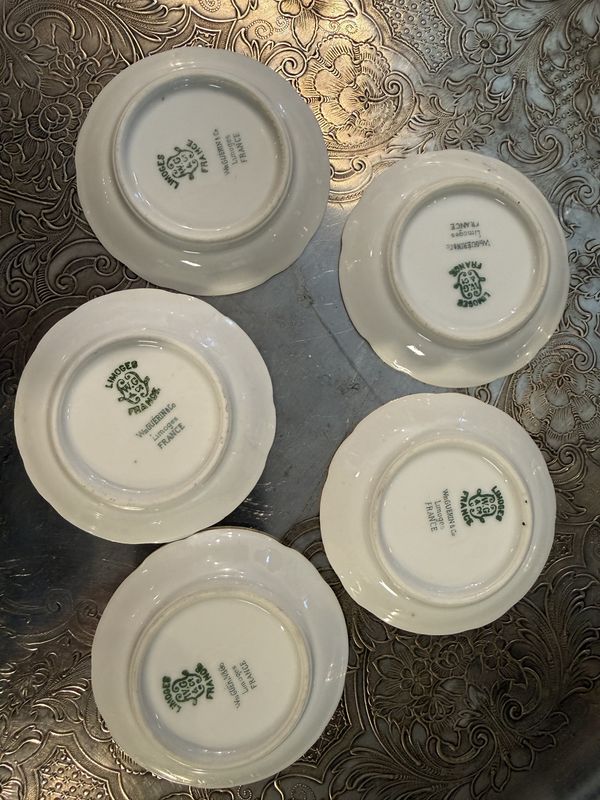 Set of 5 Wm Guerin &amp; Co Limoges France Butter Pats Porcelain Dishes Pink Floral