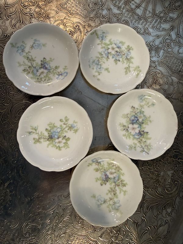 Set of 5 Wm Guerin &amp; Co Limoges France Butter Pats Porcelain Dishes Pink Floral