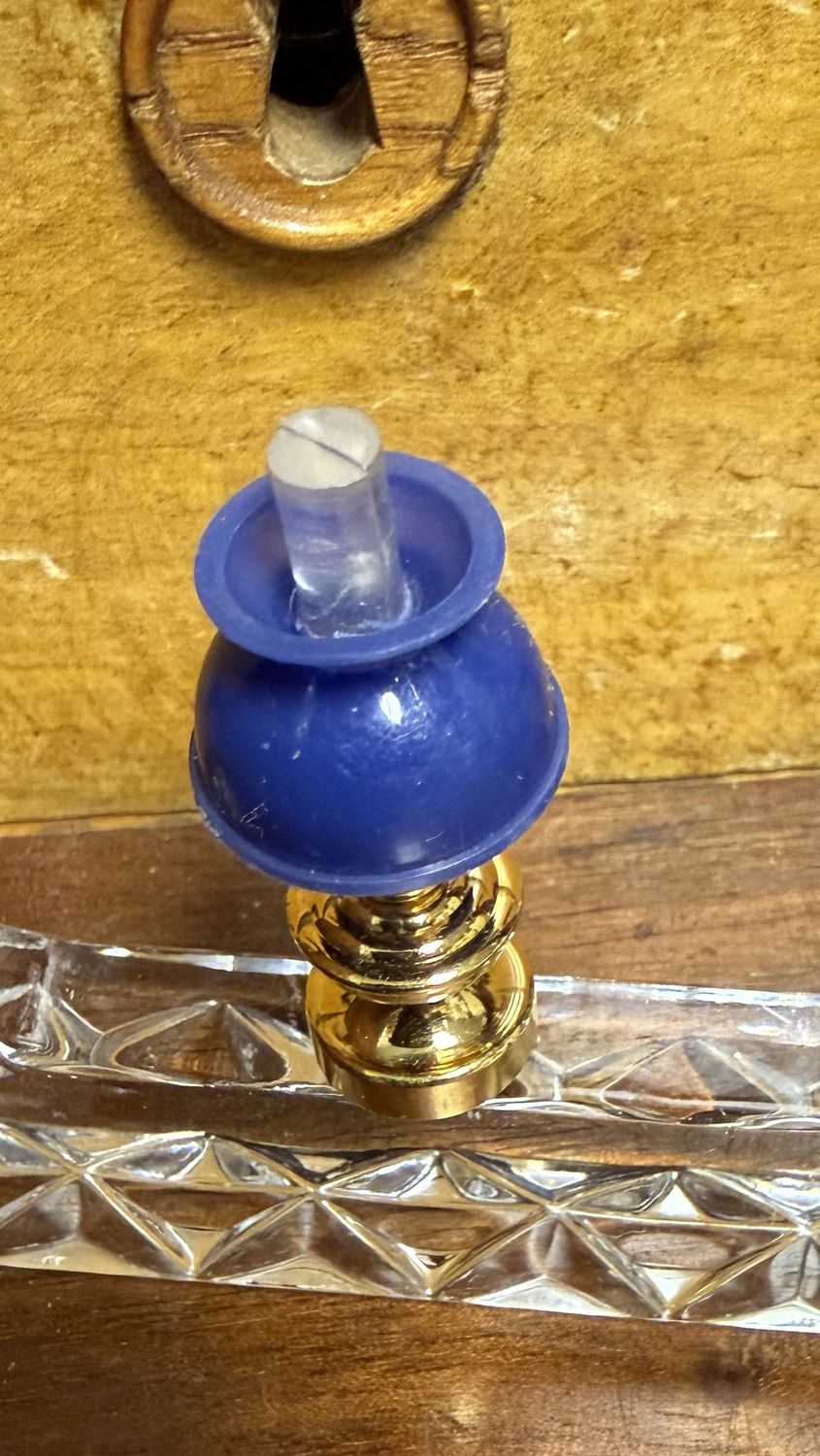 #17 Tiny Doll House Miniature oil Lamp w/ Blue Shade