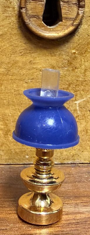 #17 Tiny Doll House Miniature oil Lamp w/ Blue Shade