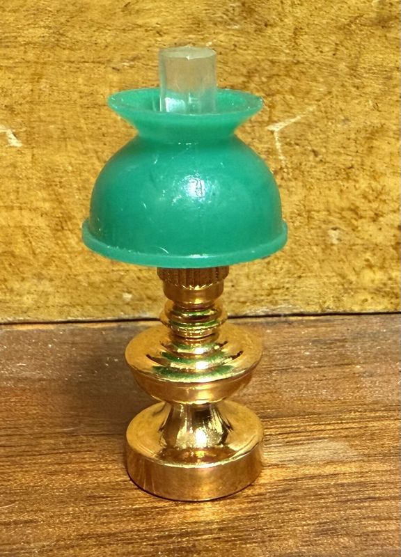 #16 Tiny Doll House Miniature oil Lamp w/ Green Shade
