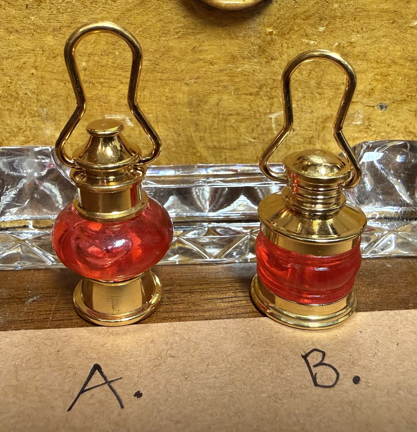 #19 Miniature Gold Tone Antique Railroad Lantern Red EACH