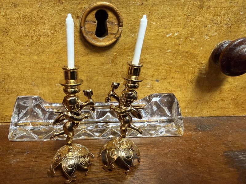 #20 Pair of Cupid Gold Tone Miniature Dollhouse Candelabras