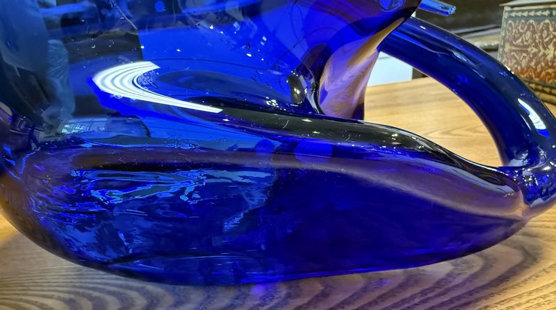 Mid Century Cobalt Glass Large Swan Dish
