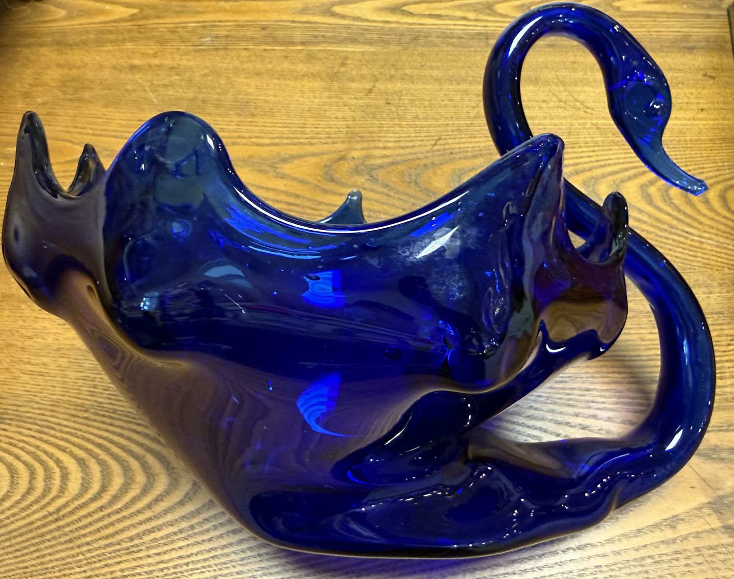 Mid Century Cobalt Glass Large Swan Dish