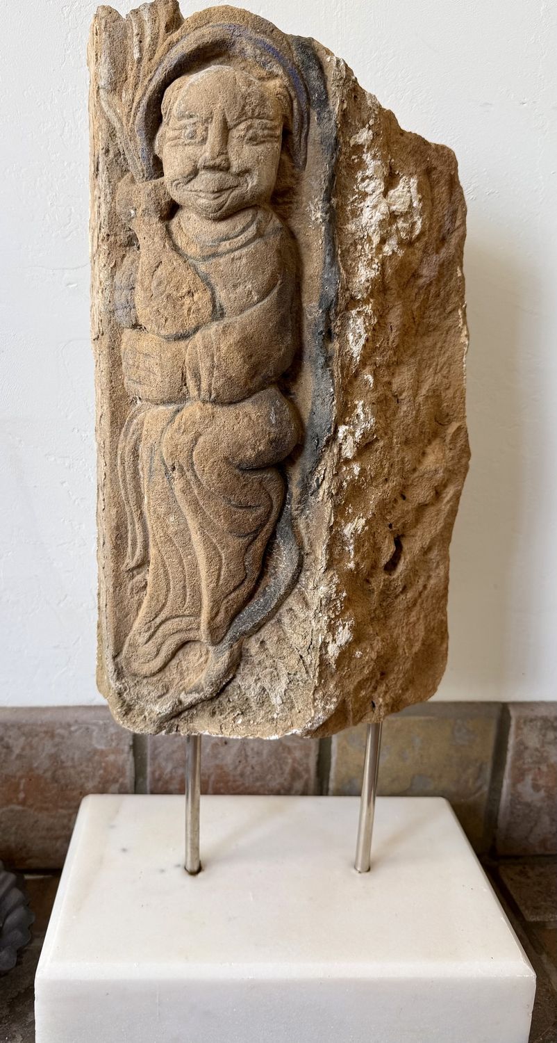 Chinese Carved Stone Architectural Piece on Marble Stand