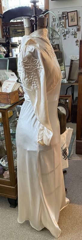 1930s Art Deco Liquid Satin Wedding Gown  Dress Button Back