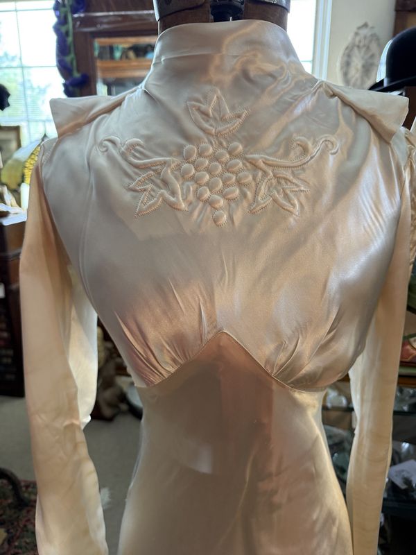 1930s Art Deco Liquid Satin Wedding Gown  Dress Button Back