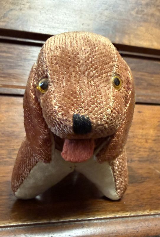 Vintage Mohair Stuffed Dog Tape Measure Pin Cushion