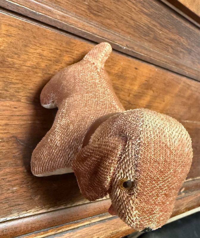 Vintage Mohair Stuffed Dog Tape Measure Pin Cushion