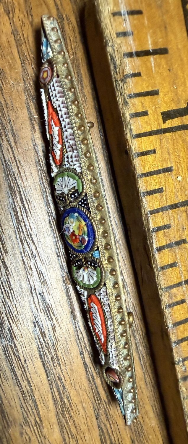 Victorian Micro Mosaic oblong C-Clasp Floral