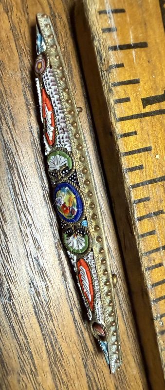 Victorian Micro Mosaic oblong C-Clasp Floral