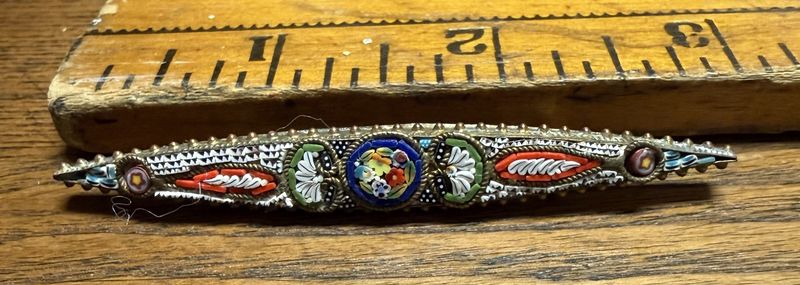 Victorian Micro Mosaic oblong C-Clasp Floral
